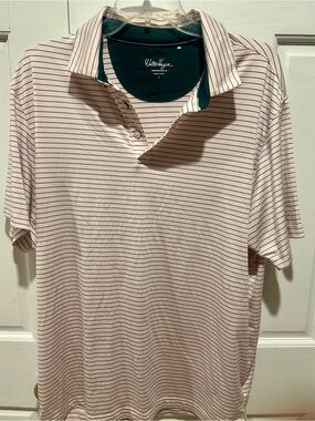 Walter Hagen Pink and Navy Thin-Stripe Polo